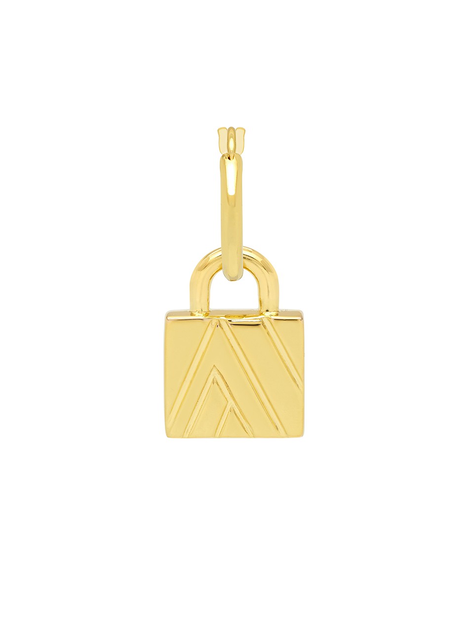 Chevron Padlock Hoop Earring in Gold