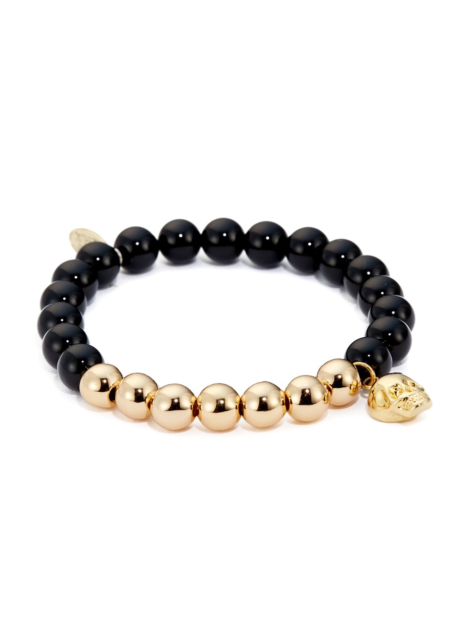 Black Onyx Charm Bracelet Gold Skull Charm Bracelets