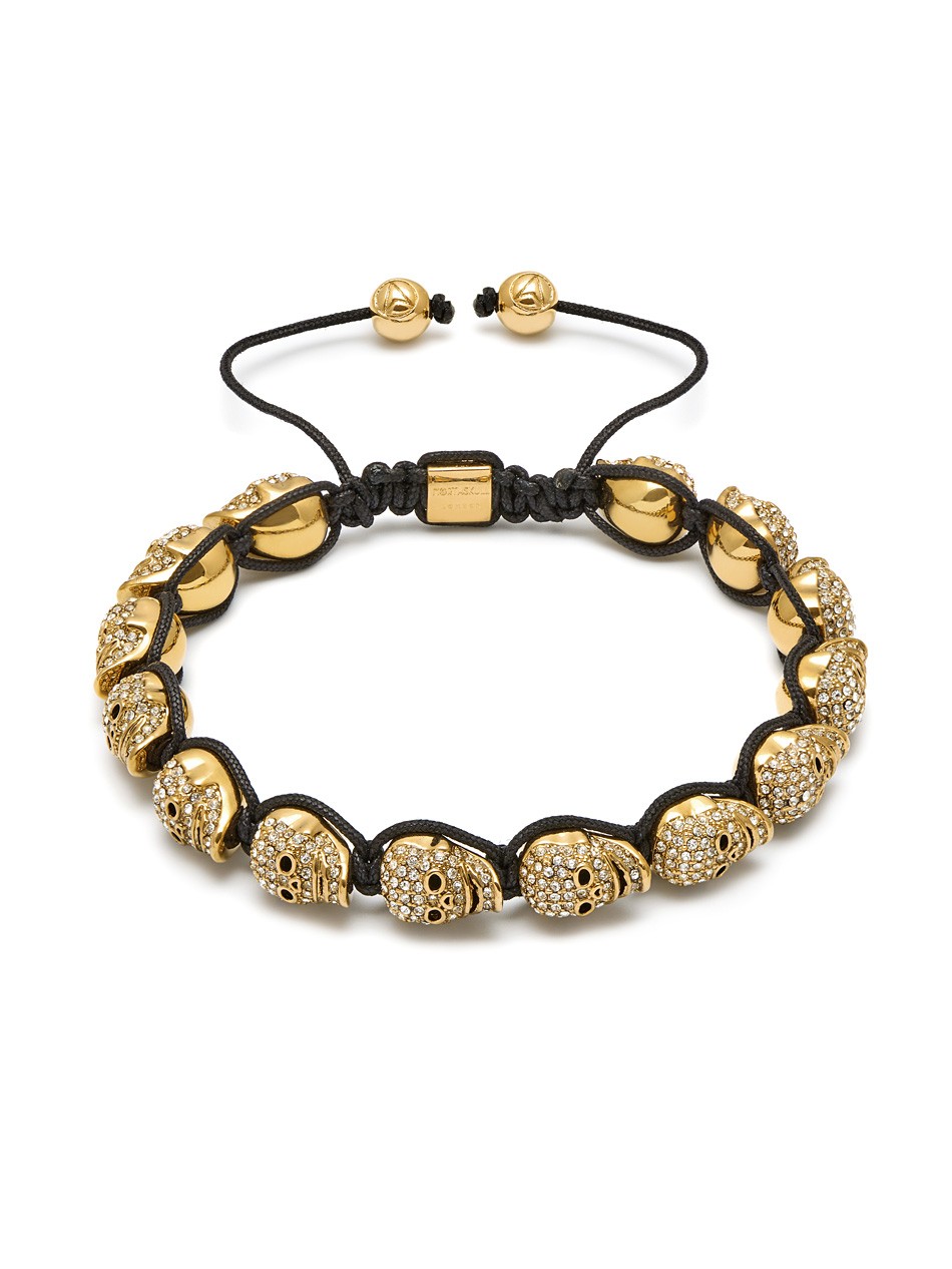 Gold Crystal Skull Mens Swarovski Bracelet Rope Bracelet