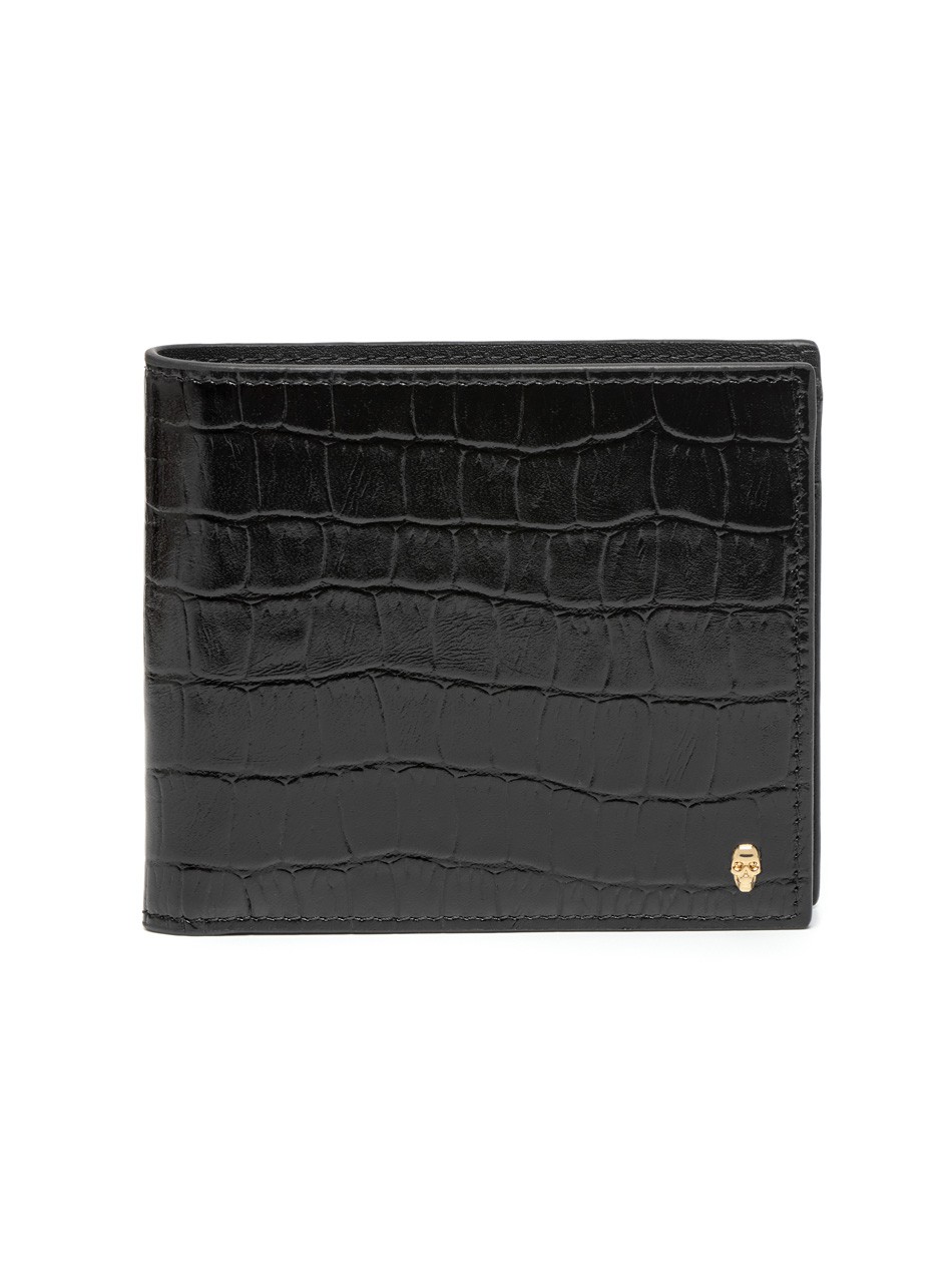 Shiny Black Croc Embossed Leather wallet, Northskull Mens wallet