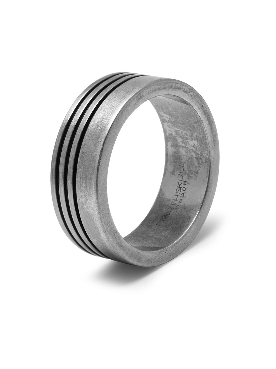 Groove Ring in Aged Silver, Northskull Groove Ring for Men