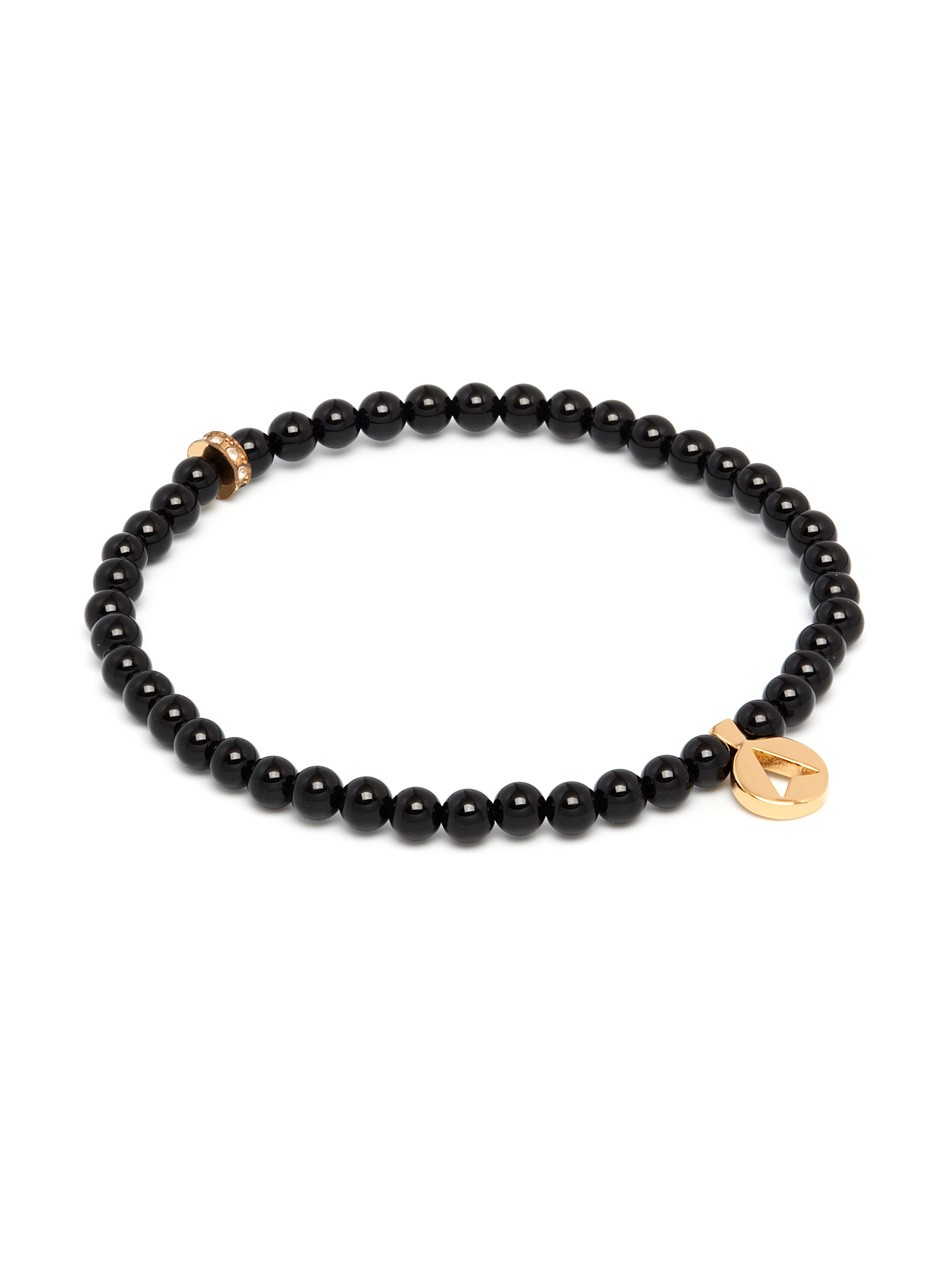 Black Onyx Gold Bracelet, Stacked Charm Bracelets for Men