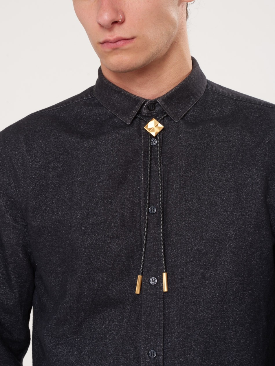 Black Brushed leather bolo tie