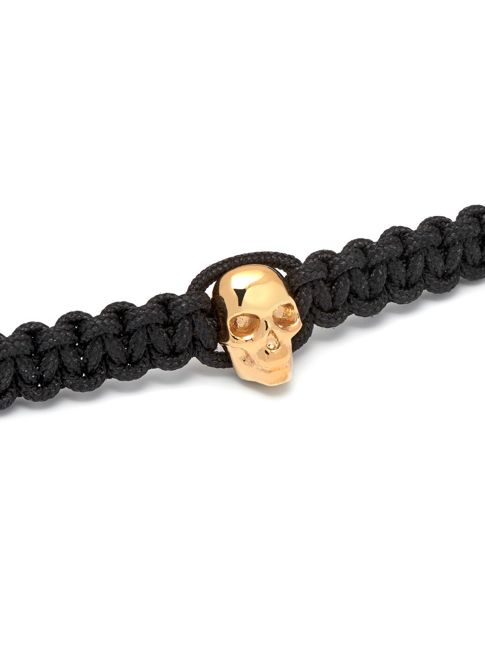 Gold Skull Black Macrame Bracelet, Northskull Mens Bracelets