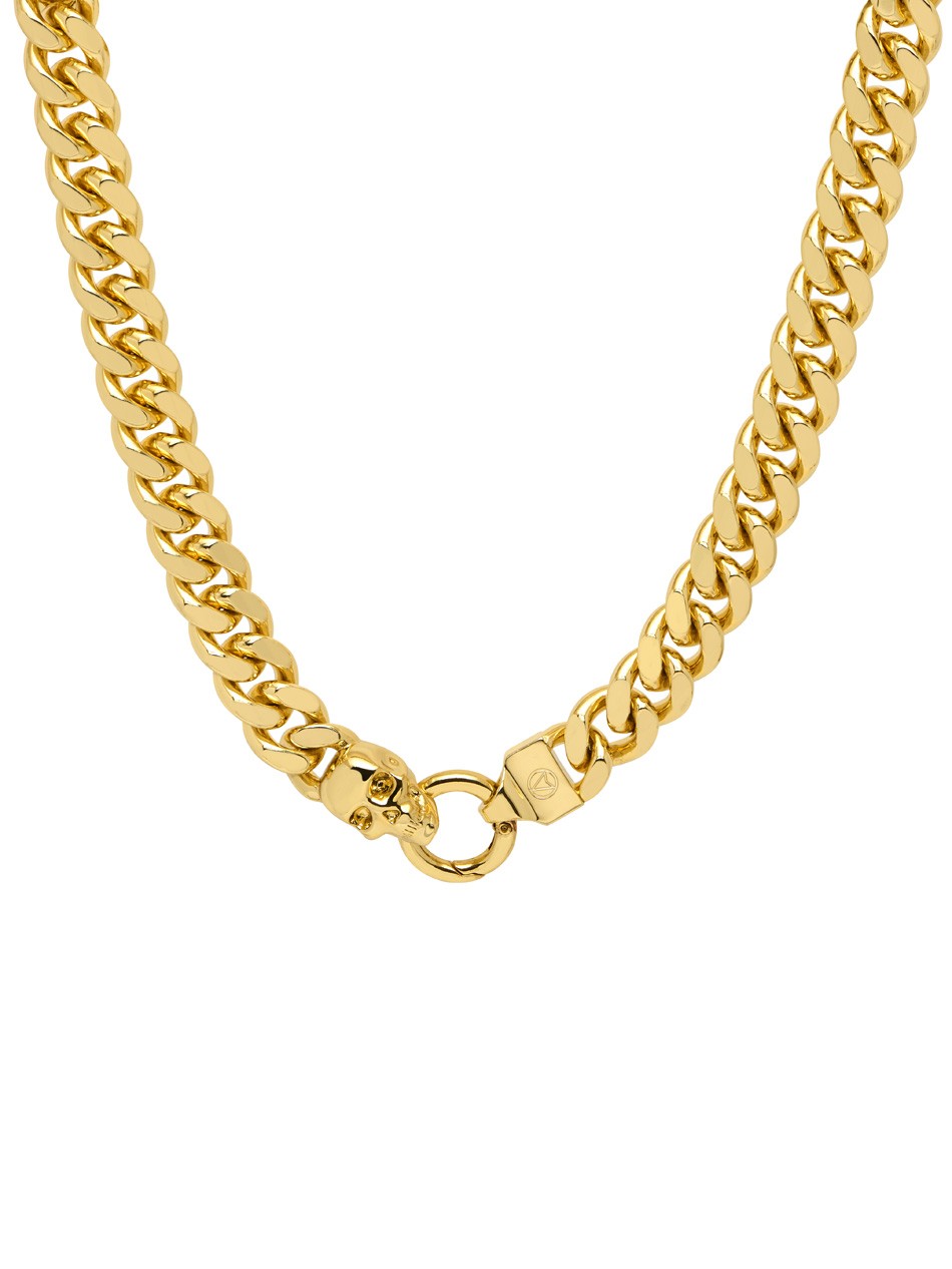 Atticus Skull Curb Chain Necklace in Gold